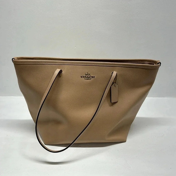 Coach Jetset Large Tote Bag Shoulder Purse Crossgrain Leather Peachy Beige Tan - Picture 2 of 12